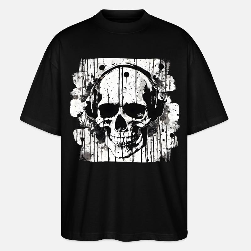 crâne éclaboussure trash polka tattoo - T-shirt bio Blaster 2.0 coupe oversize Stanley/Stella Unisexe - noir