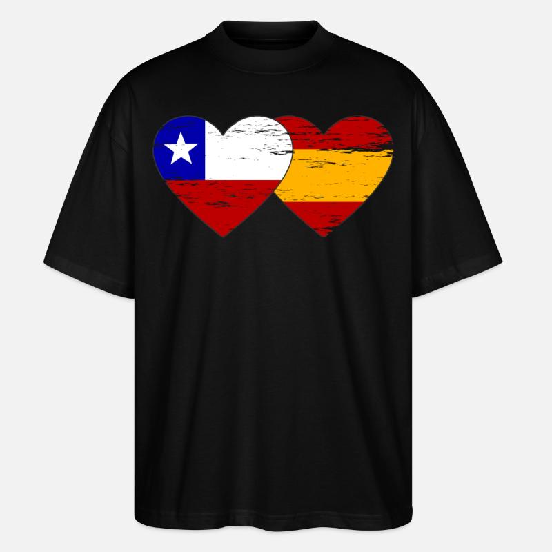 Chili Espagne drapeau coeur utilisé - T-shirt bio Blaster 2.0 coupe oversize Stanley/Stella Unisexe - noir