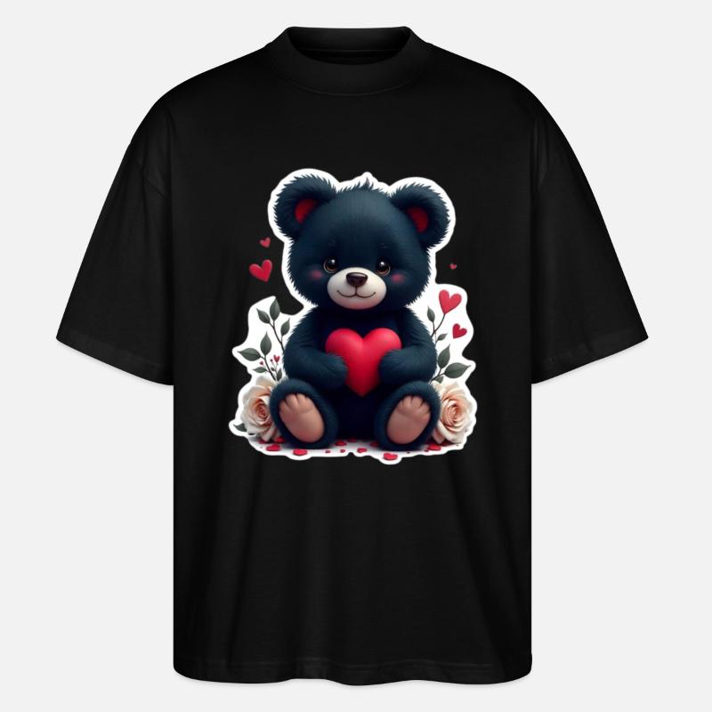 Schwarzer Teddy mit Herz - Stanley/Stella Oversized Unisex Bio T-Shirt Blaster 2.0 - Schwarz