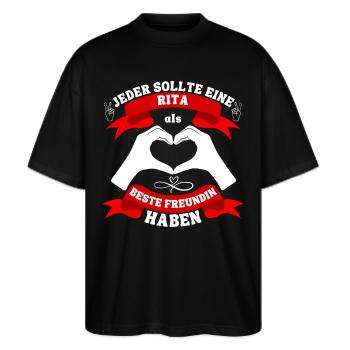 Beste Freundin Rita - Stanley/Stella Oversized Unisex Bio T-Shirt Blaster 2.0 - Schwarz - Vorne - Alina (178cm) & Michal (187cm)