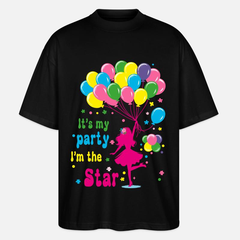 Feierliches Mädchen mit Luftballons Design - Stanley/Stella Oversized Unisex Bio T-Shirt Blaster 2.0 - Schwarz