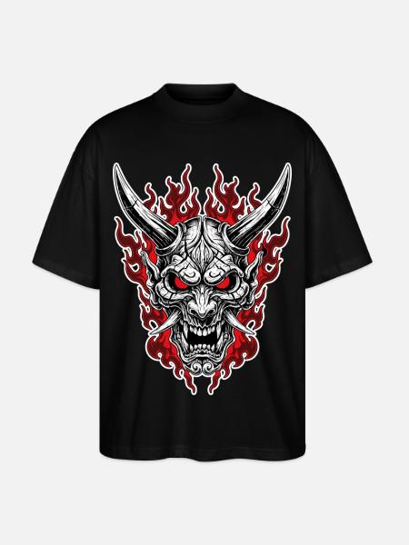 Oni-Maske Höllenporträt Rot Schwarz - Stanley/Stella Oversized Unisex Bio T-Shirt Blaster 2.0 - Schwarz
