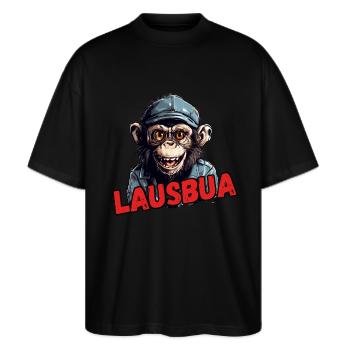 LAUSBUA - Stanley/Stella Oversized Unisex Bio T-Shirt Blaster 2.0 - Schwarz - Vorne - Alina (178cm) & Michal (187cm)