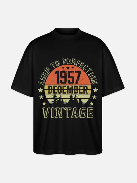 Retro Birthday Gift - Born In December 1957 - Stanley/Stella Oversized Unisex Organic T-shirt Blaster 2.0 - black