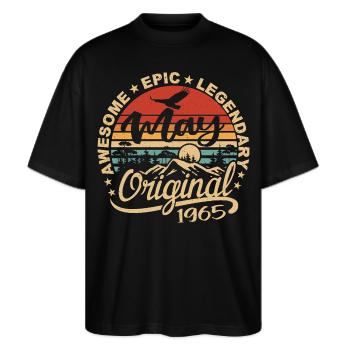 Anniversaire Mai 1965 mai | Gift May 1965 - T-shirt bio Blaster 2.0 coupe oversize Stanley/Stella Unisexe - noir - Devant - Alina (178cm) & Michal (187cm)
