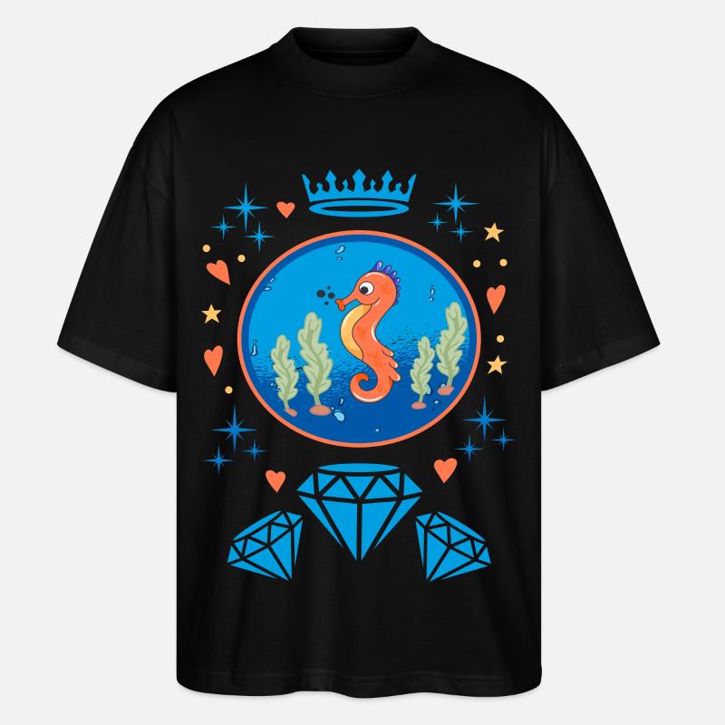 Diamanten Seepferd Abzeichen - Stanley/Stella Oversized Unisex Bio T-Shirt Blaster 2.0 - Schwarz