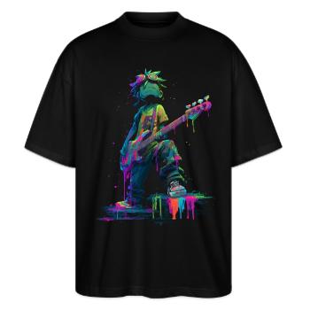 Bande dessinée Bassiste Street Art Coloré Musique Design - T-shirt bio Blaster 2.0 coupe oversize Stanley/Stella Unisexe - noir - Devant - Alina (178cm) & Michal (187cm)