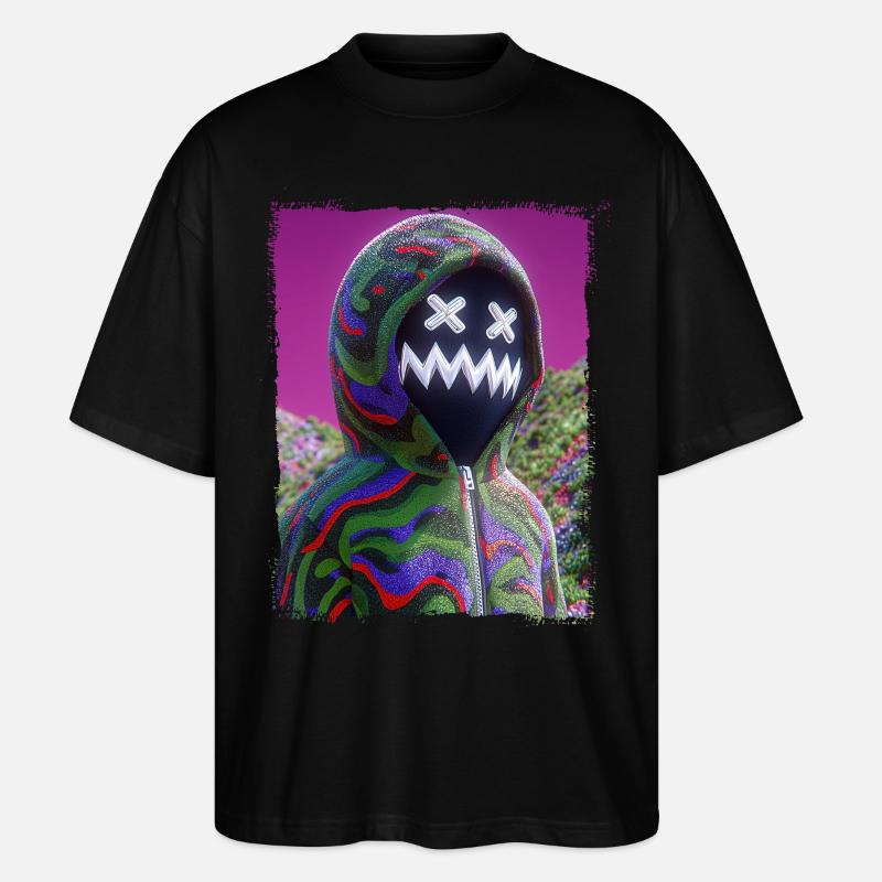 Psychedelic Maskenfigur Neon Glitch Grafik - Stanley/Stella Oversized Unisex Bio T-Shirt Blaster 2.0 - Schwarz