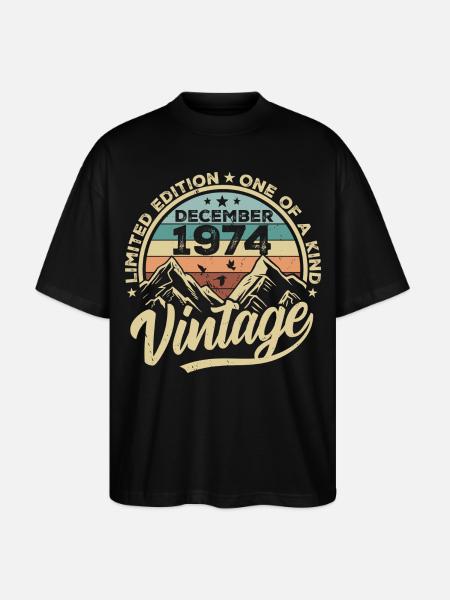 Original December 1974 - 51st Birthday Gift - Stanley/Stella Oversized Unisex Organic T-shirt Blaster 2.0 - black