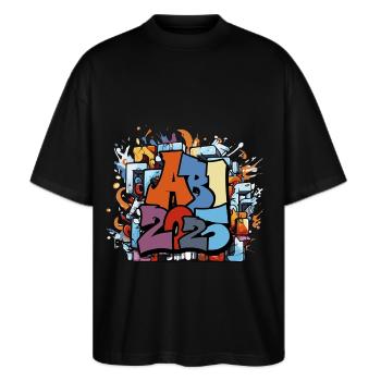 Abi Abschluss 2025 Graffiti Abschlussparty - Stanley/Stella Oversized Unisex Bio T-Shirt Blaster 2.0 - Schwarz - Vorne - Alina (178cm) & Michal (187cm)