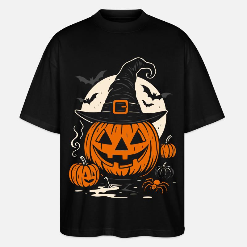 Halloween Kürbis mit Hexenhut & Spinne - Stanley/Stella Oversized Unisex Bio T-Shirt Blaster 2.0 - Schwarz