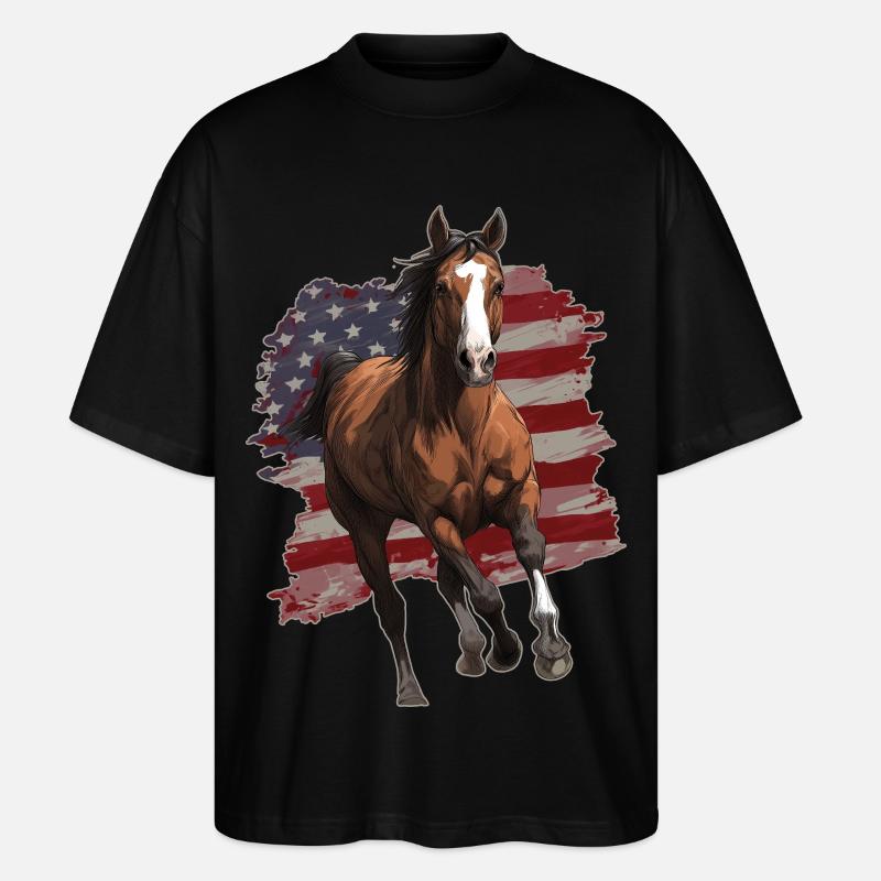 Pferd USA Flagge - Stanley/Stella Oversized Unisex Bio T-Shirt Blaster 2.0 - Schwarz