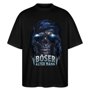 Böser alter Mann Totenkopf – Rocker Spruch Design - Stanley/Stella Oversized Unisex Bio T-Shirt Blaster 2.0 - Schwarz - Vorne - Alina (178cm) & Michal (187cm)