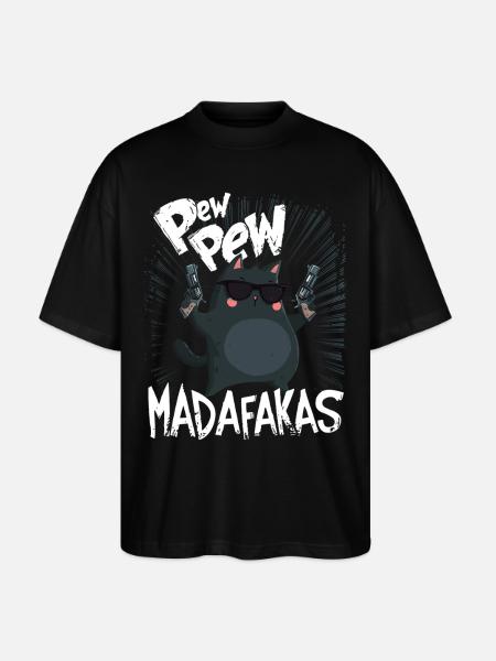 Pew Pew Madafakas Morsom katt med ordtak - Stanley/Stella Blaster 2.0 Økologisk Oversized Unisex T-skjorte - svart