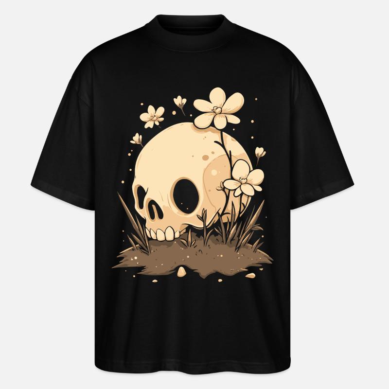 Mignon crâne avec prairie fleurie - T-shirt bio Blaster 2.0 coupe oversize Stanley/Stella Unisexe - noir