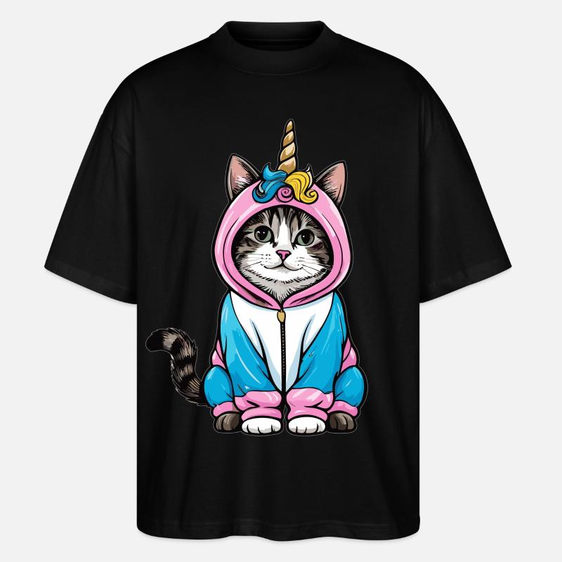 Einhorn Katze - Stanley/Stella Oversized Unisex Bio T-Shirt Blaster 2.0 - Schwarz
