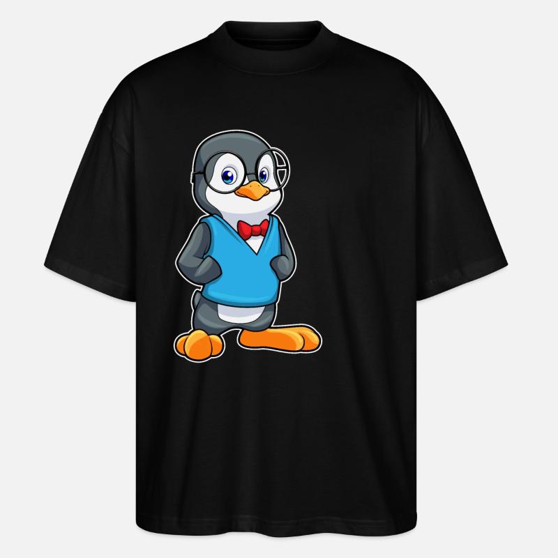 Pinguin als Nerd mit Brille - Stanley/Stella Oversized Unisex Bio T-Shirt Blaster 2.0 - Schwarz