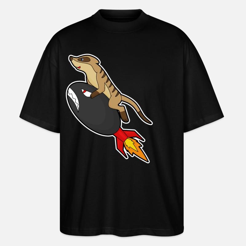 Meerkats flying with rocket - Stanley/Stella Oversized Unisex Organic T-shirt Blaster 2.0 - black
