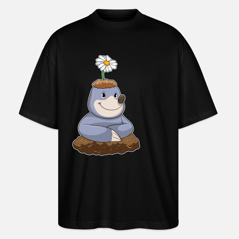 Maulwurf mit Gänseblümchen Blume - Stanley/Stella Oversized Unisex Bio T-Shirt Blaster 2.0 - Schwarz