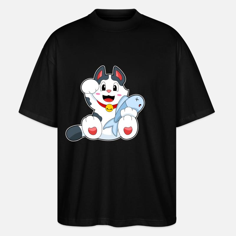 Katze mit Fisch - Stanley/Stella Oversized Unisex Bio T-Shirt Blaster 2.0 - Schwarz