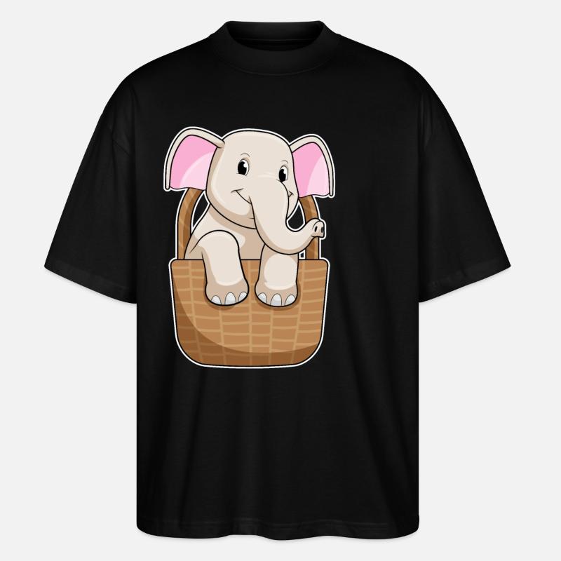 Éléphant avec panier - T-shirt bio Blaster 2.0 coupe oversize Stanley/Stella Unisexe - noir