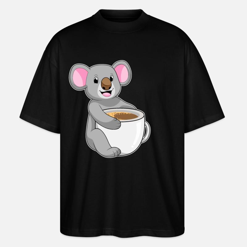 Koala mit Tasse Kaffee - Stanley/Stella Oversized Unisex Bio T-Shirt Blaster 2.0 - Schwarz