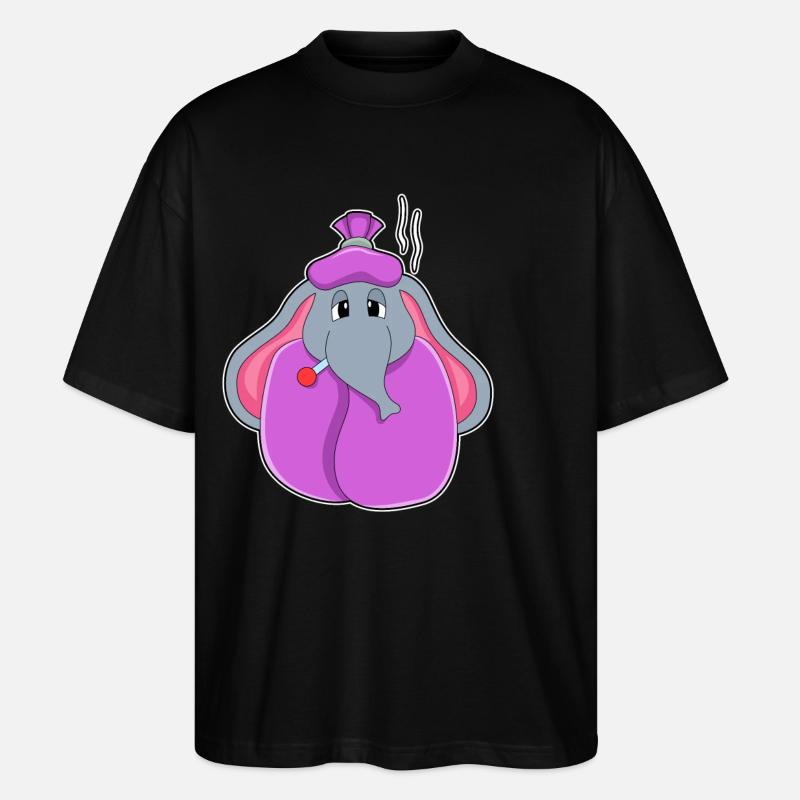Elefant mit Fieberthermometer - Stanley/Stella Oversized Unisex Bio T-Shirt Blaster 2.0 - Schwarz