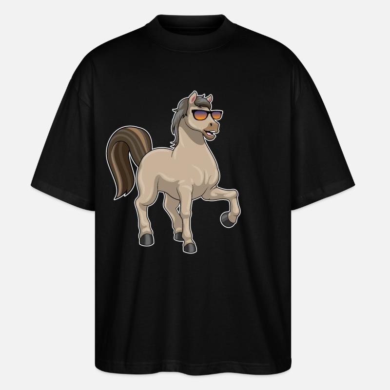 Pferd mit Sonnenbrille - Stanley/Stella Oversized Unisex Bio T-Shirt Blaster 2.0 - Schwarz