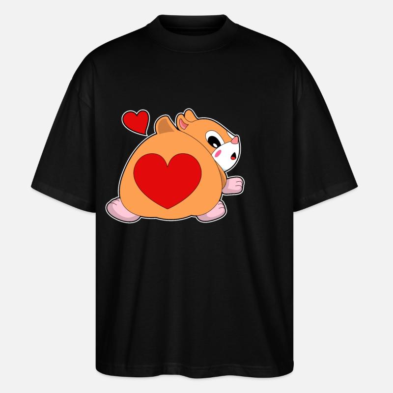 Hamster avec cœur - T-shirt bio Blaster 2.0 coupe oversize Stanley/Stella Unisexe - noir