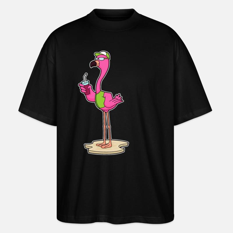 Flamingo with sunglasses & cap - Stanley/Stella Oversized Unisex Organic T-shirt Blaster 2.0 - black
