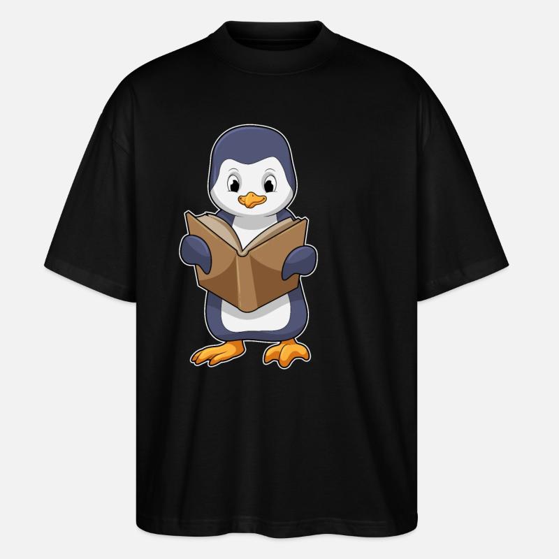 Pinguin als Nerd mit Buch - Stanley/Stella Oversized Unisex Bio T-Shirt Blaster 2.0 - Schwarz