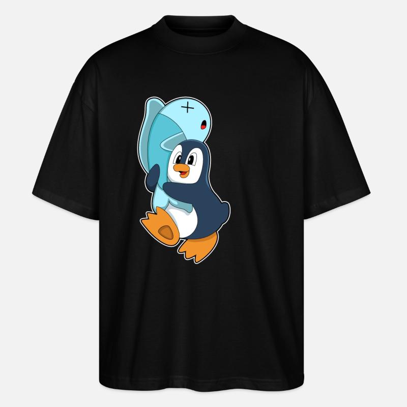 Pingouin avec du poisson - T-shirt bio Blaster 2.0 coupe oversize Stanley/Stella Unisexe - noir