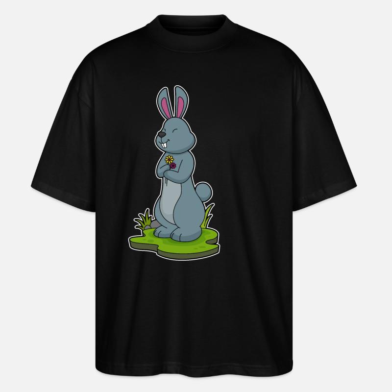 Rabbit with flowers - Stanley/Stella Oversized Unisex Organic T-shirt Blaster 2.0 - black