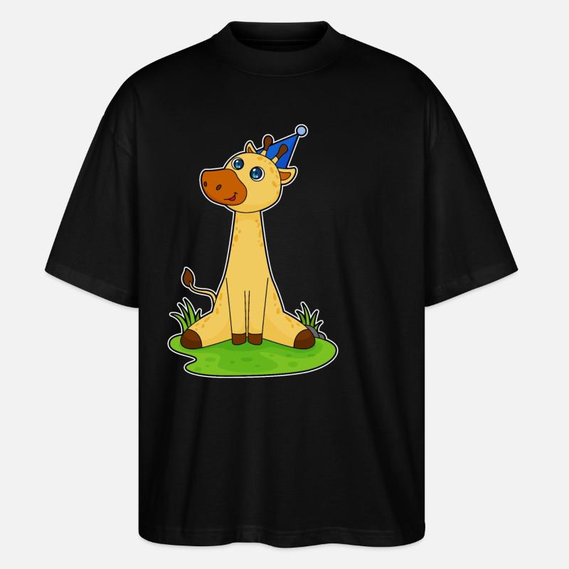 Giraffe with party hat - Stanley/Stella Oversized Unisex Organic T-shirt Blaster 2.0 - black
