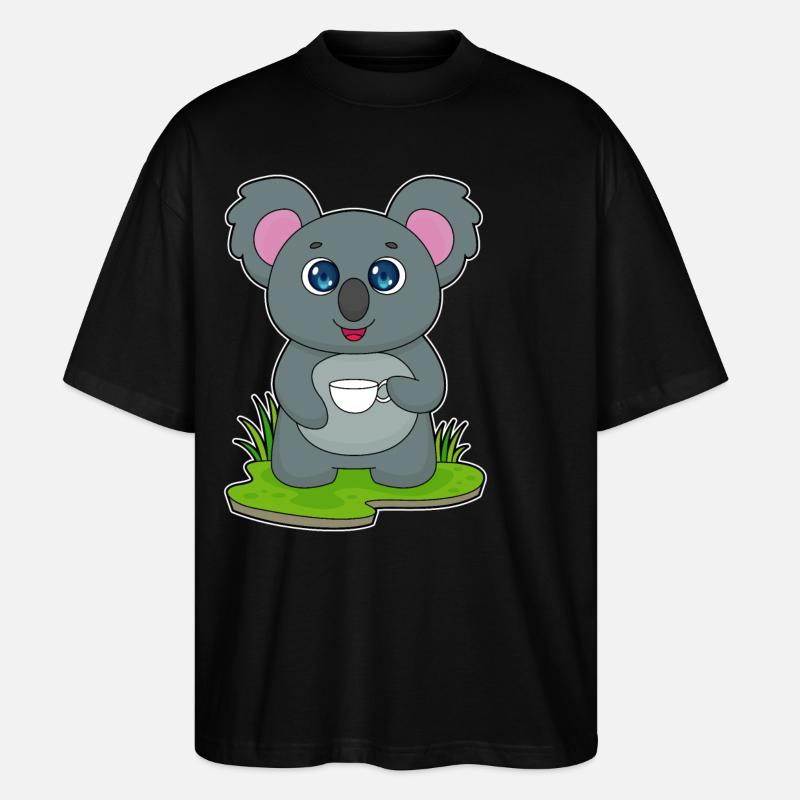 Koala with coffee cup - Stanley/Stella Oversized Unisex Organic T-shirt Blaster 2.0 - black