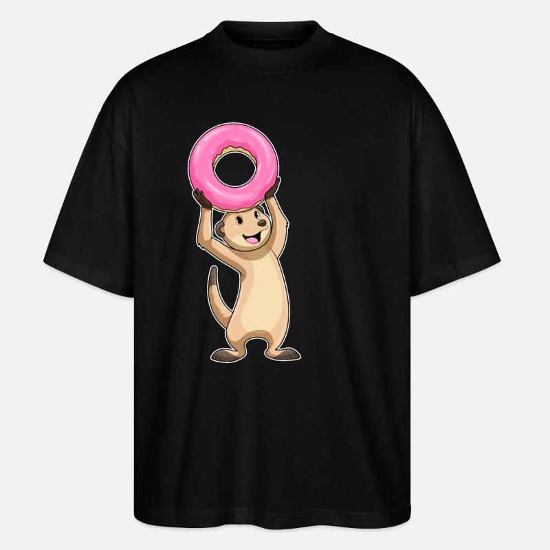 Meerkats with donut - Stanley/Stella Oversized Unisex Organic T-shirt Blaster 2.0 - black