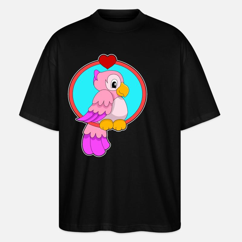 Perroquet avec cœur - T-shirt bio Blaster 2.0 coupe oversize Stanley/Stella Unisexe - noir
