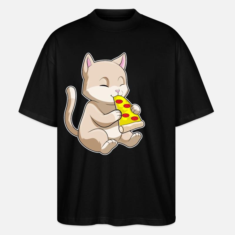 Chat avec pizza - T-shirt bio Blaster 2.0 coupe oversize Stanley/Stella Unisexe - noir