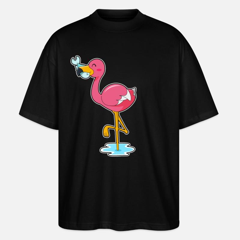Flamant rose au poisson - T-shirt bio Blaster 2.0 coupe oversize Stanley/Stella Unisexe - noir