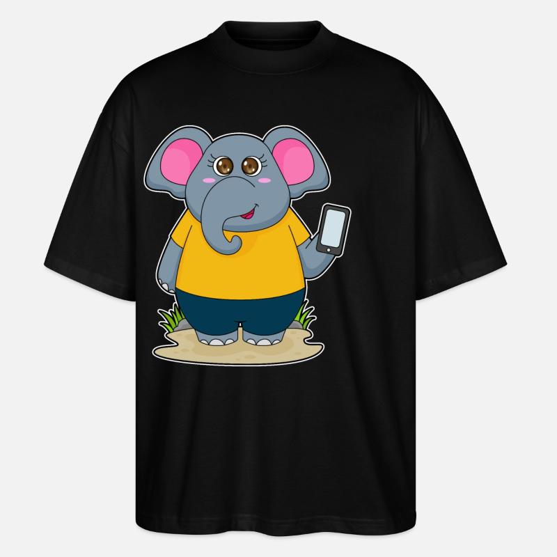 Elephant with mobile phone - Stanley/Stella Oversized Unisex Organic T-shirt Blaster 2.0 - black