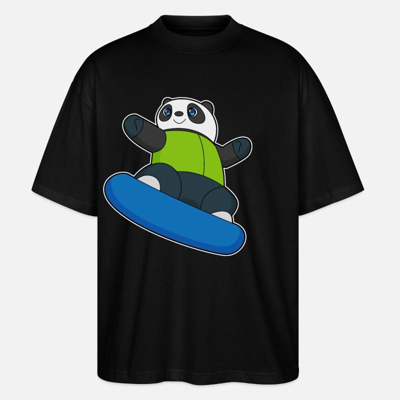 Panda en snowboarder avec snowboard - T-shirt bio Blaster 2.0 coupe oversize Stanley/Stella Unisexe - noir