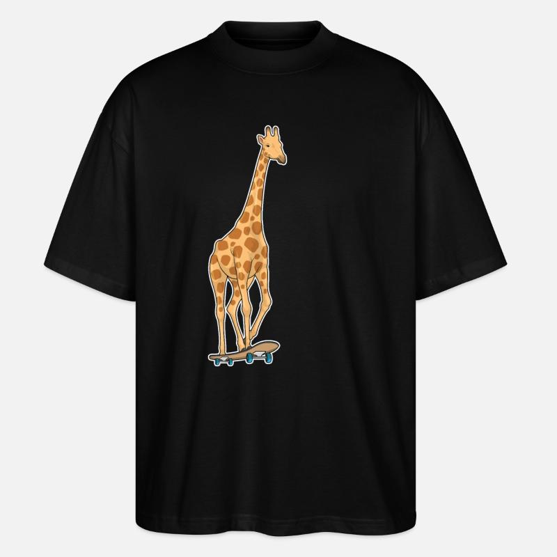 Giraffe Skater Skateboard - Stanley/Stella Oversized Unisex Organic T-shirt Blaster 2.0 - black