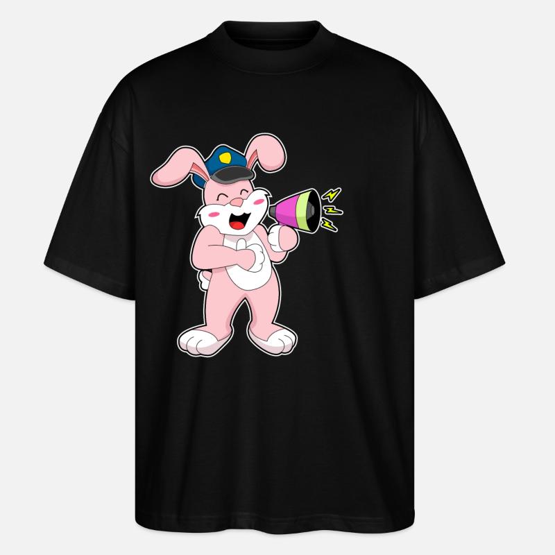 Rabbit Policeman Microphone - Stanley/Stella Oversized Unisex Organic T-shirt Blaster 2.0 - black