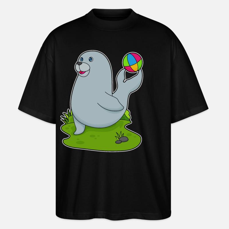 Seehund Wasserball - Stanley/Stella Oversized Unisex Bio T-Shirt Blaster 2.0 - Schwarz