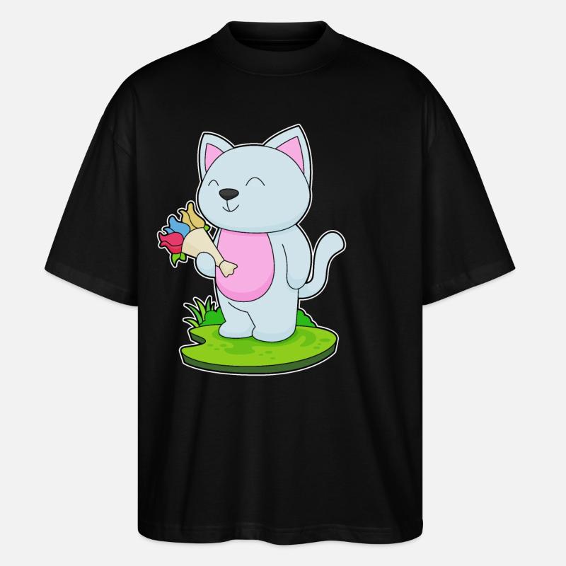 Katze Blumenstrauß - Stanley/Stella Oversized Unisex Bio T-Shirt Blaster 2.0 - Schwarz