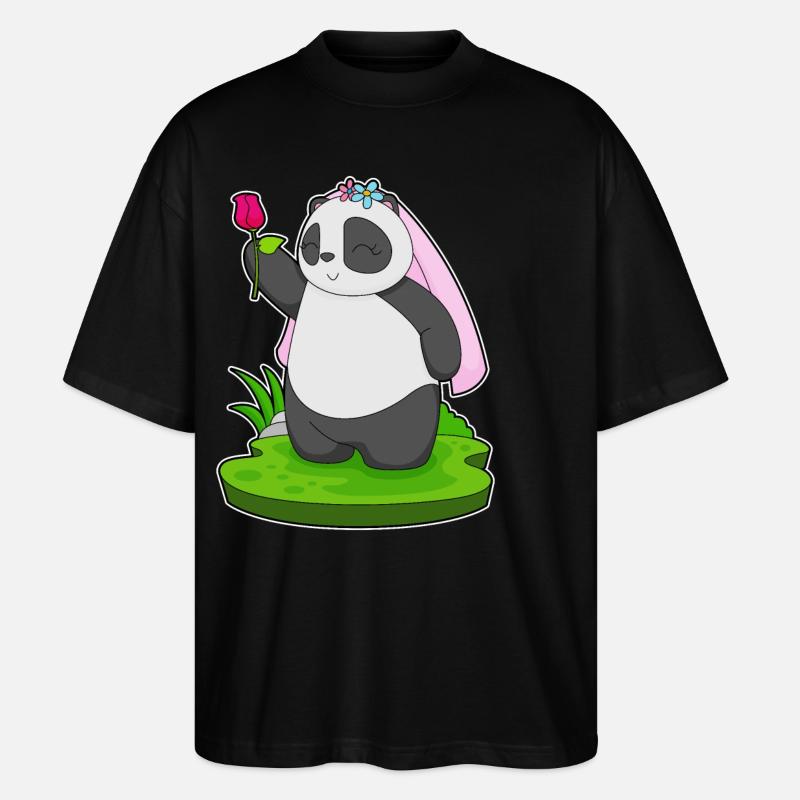Panda Bride Rose Wedding - Stanley/Stella Oversized Unisex Organic T-shirt Blaster 2.0 - black