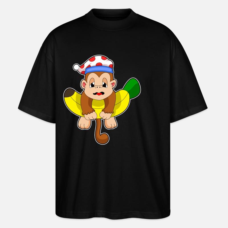 Monkey Sleeping Night Hat - Stanley/Stella Oversized Unisex Organic T-shirt Blaster 2.0 - black