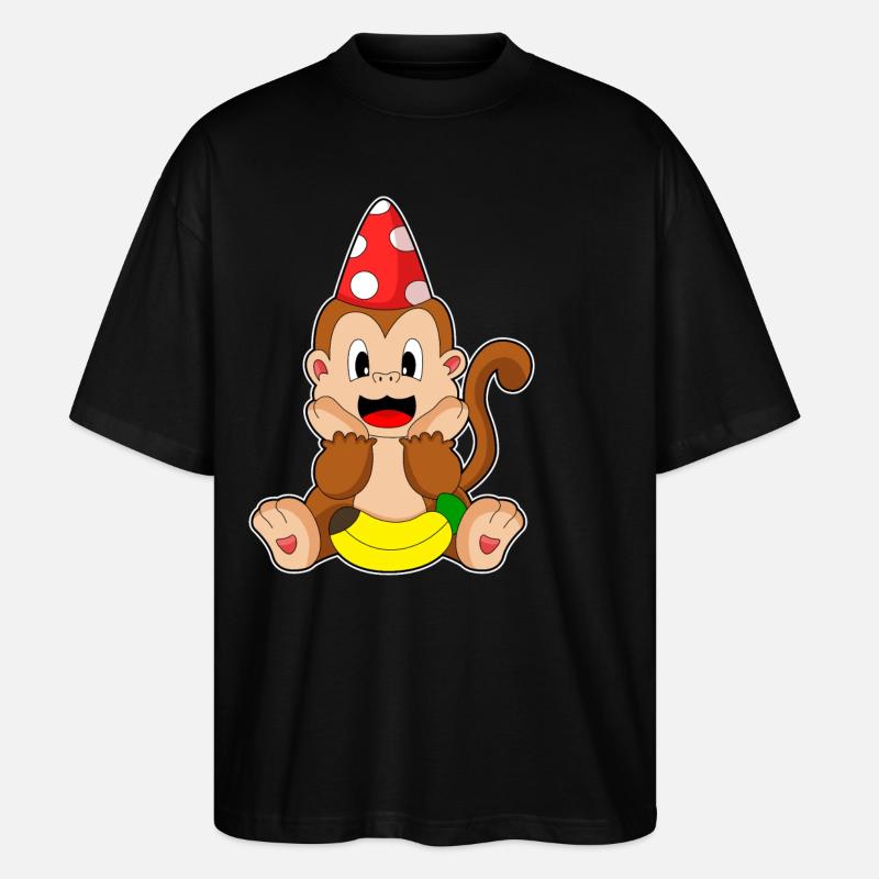 Monkey Party Hat - Stanley/Stella Oversized Unisex Organic T-shirt Blaster 2.0 - black