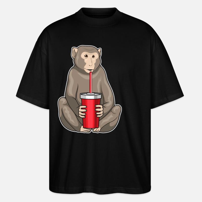 Monkey drinking cup - Stanley/Stella Oversized Unisex Organic T-shirt Blaster 2.0 - black