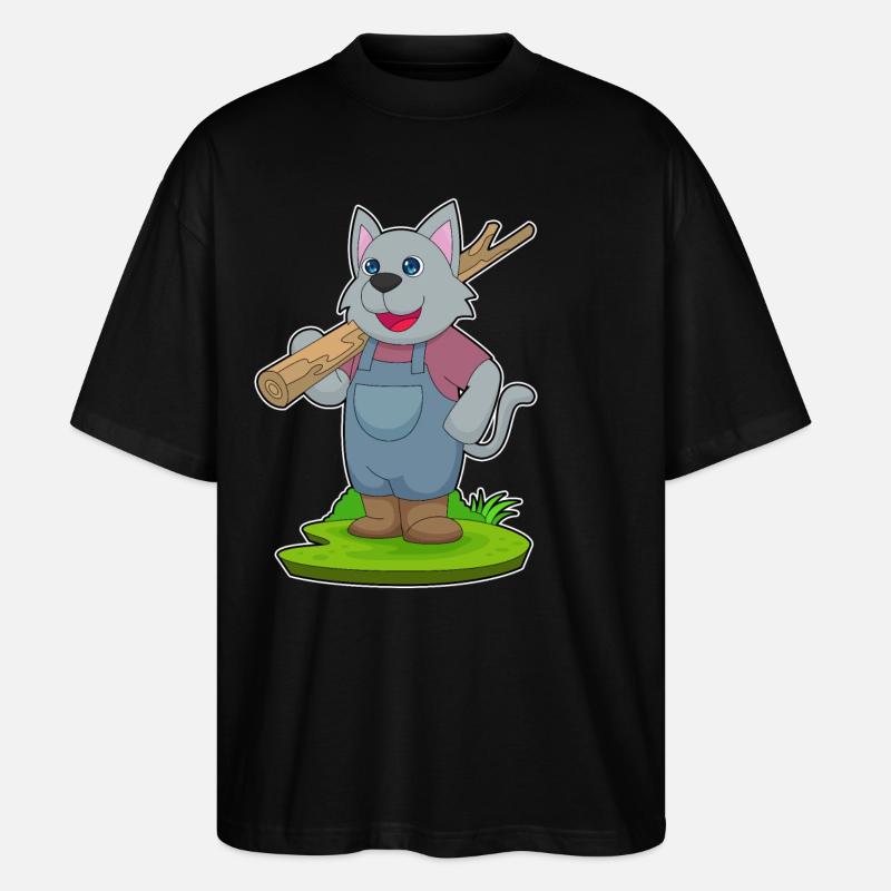 Cat Farmer Tree Trunk - Stanley/Stella Oversized Unisex Organic T-shirt Blaster 2.0 - black